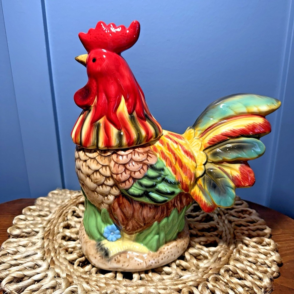 Vintage Hand Painted Rooster Cookie Jar Tuscan Cottagecore‎ French Country 12"